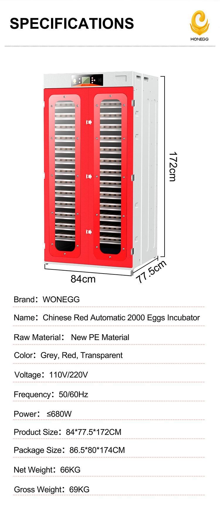 Wonegg Best Price Chinese Red Hatching Machine Egg Farming Equipment Fully Automatic Incubator