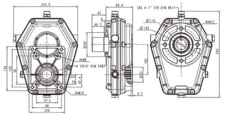 Group3 Pto Gearbox for Km7002 for Tractor Wood Grab