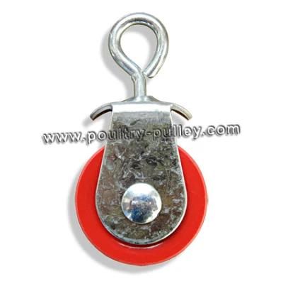 Pulley 3-1/2&quot; Cast Iron with Eye Bolt, Red.