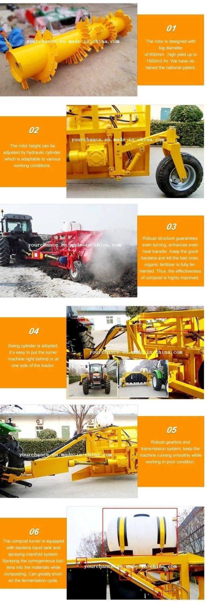 India Hot Selling Organic Fertilizer Production Machinery Zfq350 3.5m with 120-180HP Tractor Behind Towlable Compost Windrow Mixer Turner Machine