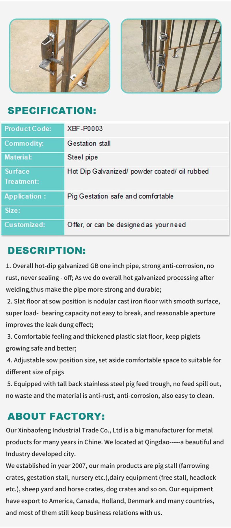 Factory Direct Sales Pig Farm Hot DIP Zinc Cage Breeding Pregnant Sow Cage Pen