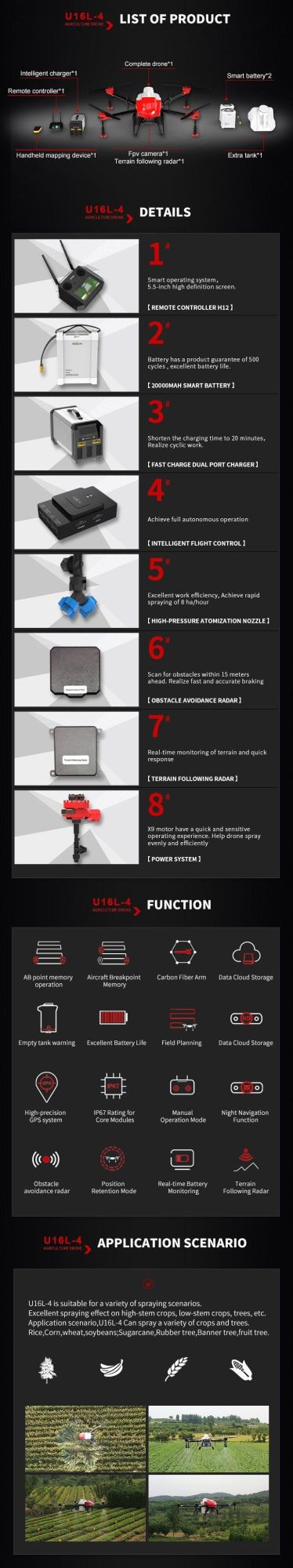 Large Payload Drone Agriculture Tethered Uav System with Ground Power Supply