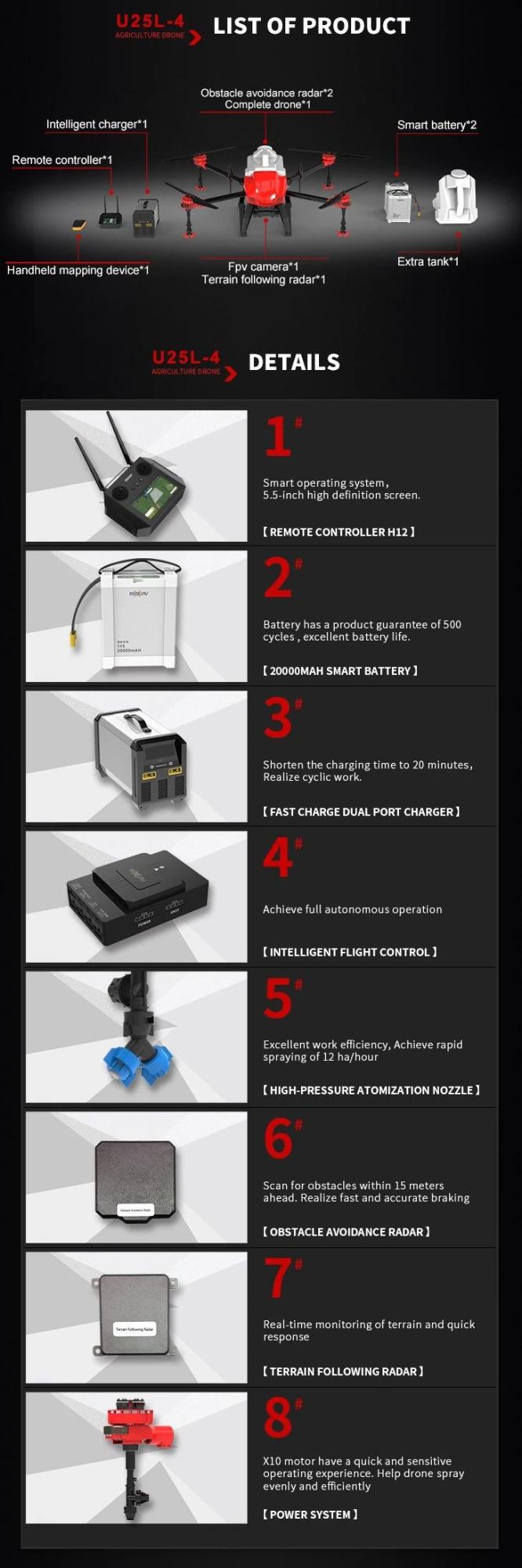 Agriculture Drone Sprayer Farming Drone Sprayer Crop Spraying Drones 17000 mAh Lipo Batteries