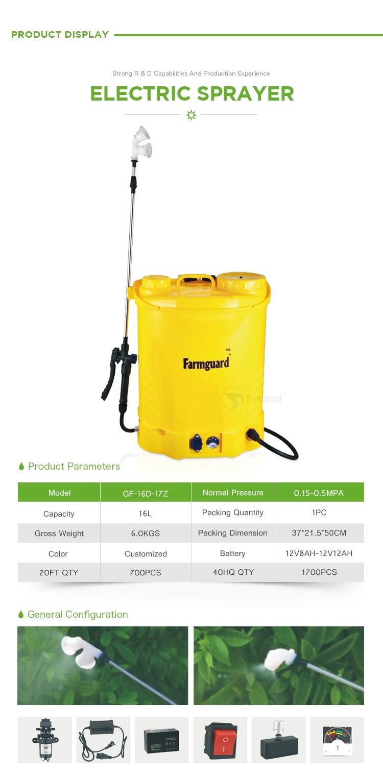 Farmguard 16 Liters PP Plastic Type Knapsack Agriculture Farm Mate Electric Sprayer