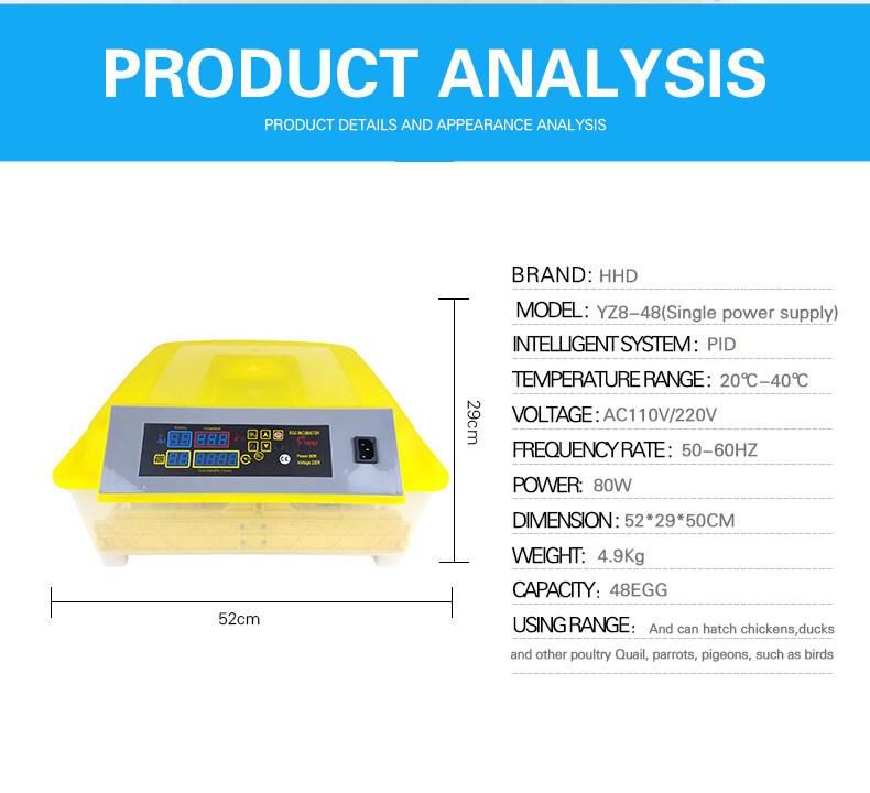 Hhd Automatic Chicken Egg Incubator for Hatching Eggs Yz8-48